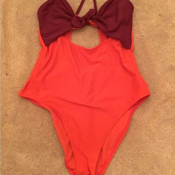 Adore Me Portia Contour One Piece Colorblock Swimsuit Red Purple Size Medium - Picture 3 of 5